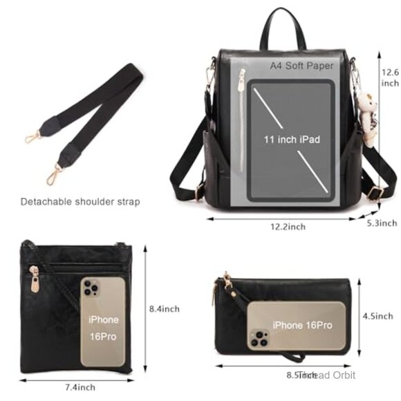 Anti-Theft Vegan Leather Backpack Purse Set with Wallet and Crossbody Bag main image 7